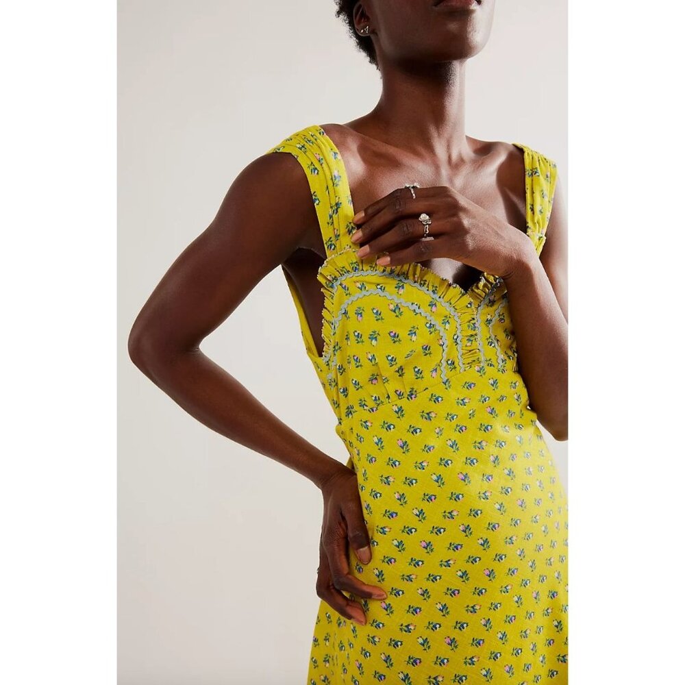 Free People Sweet Hearts Midi Dress Size XS in Citronelle Combo Cottagecore